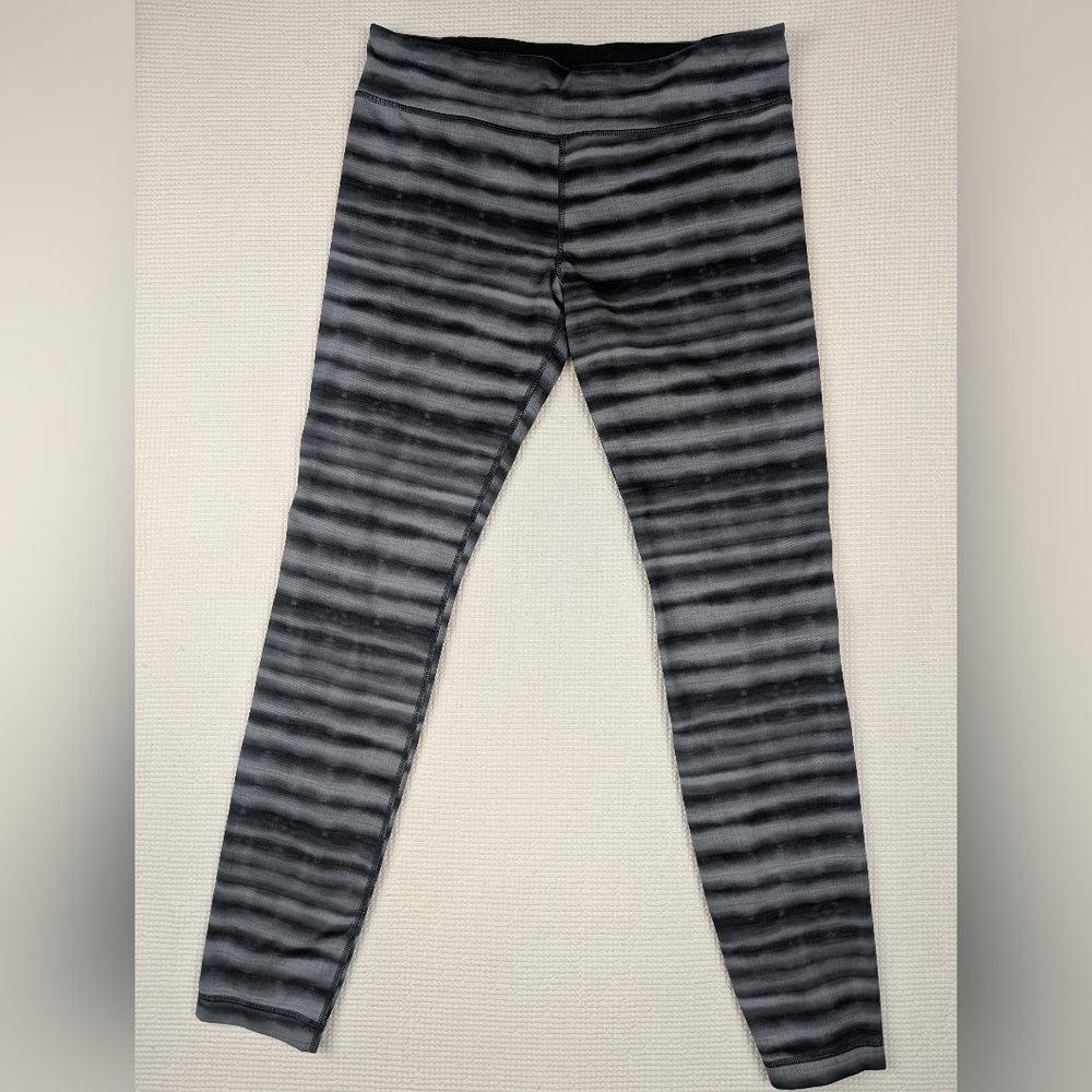 Under Armour Black and Gray Striped Full Length Leggings Women's M/L